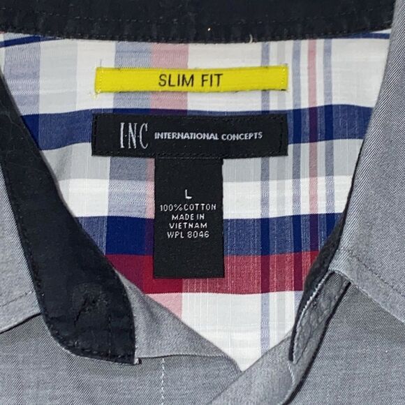 INC International Concepts Men's Gray Slim Fit Cotton Short Sleeve Shirt - Picture 4 of 9